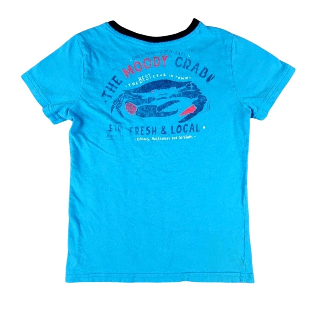 Crown & Ivy Shirt Youth 5 Blue Moody Crab Ringer Graphic Tee Local Goodness